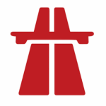An icon in Red with white outlines depicting a dual carriage motorway